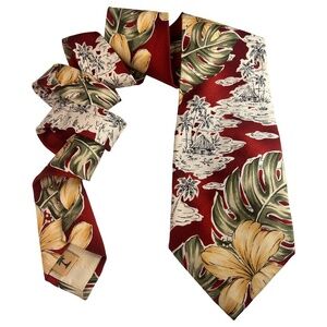 Tommy Bahama Neck Tie Floral Ferns Textured 100% Silk Embossed Monogram Tipping